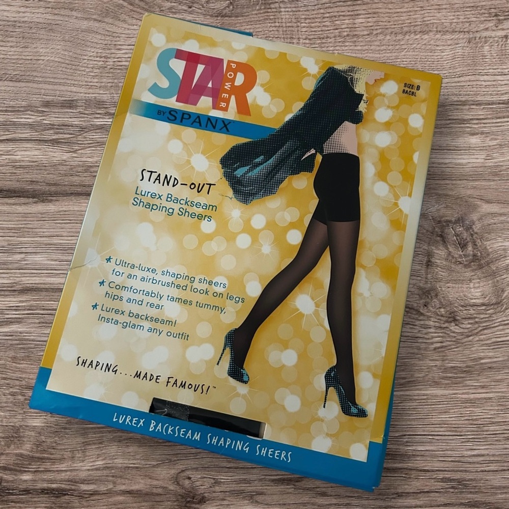 Spanx New Star Power Stand-Out Lurex Backseam Shaping Tights Black Bacbl Size B